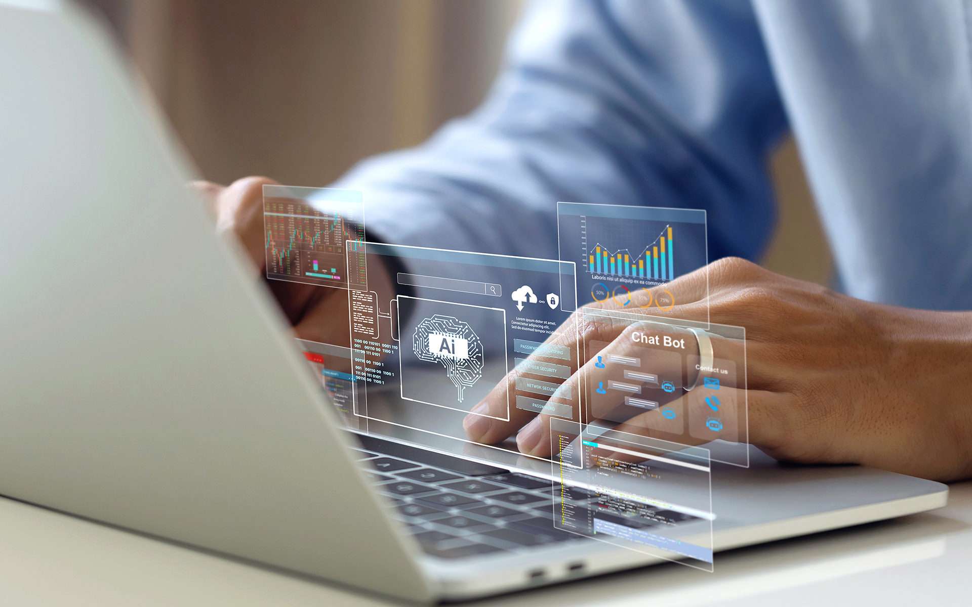 Nutzer interagiert mit KI-gestützter Software am Computer