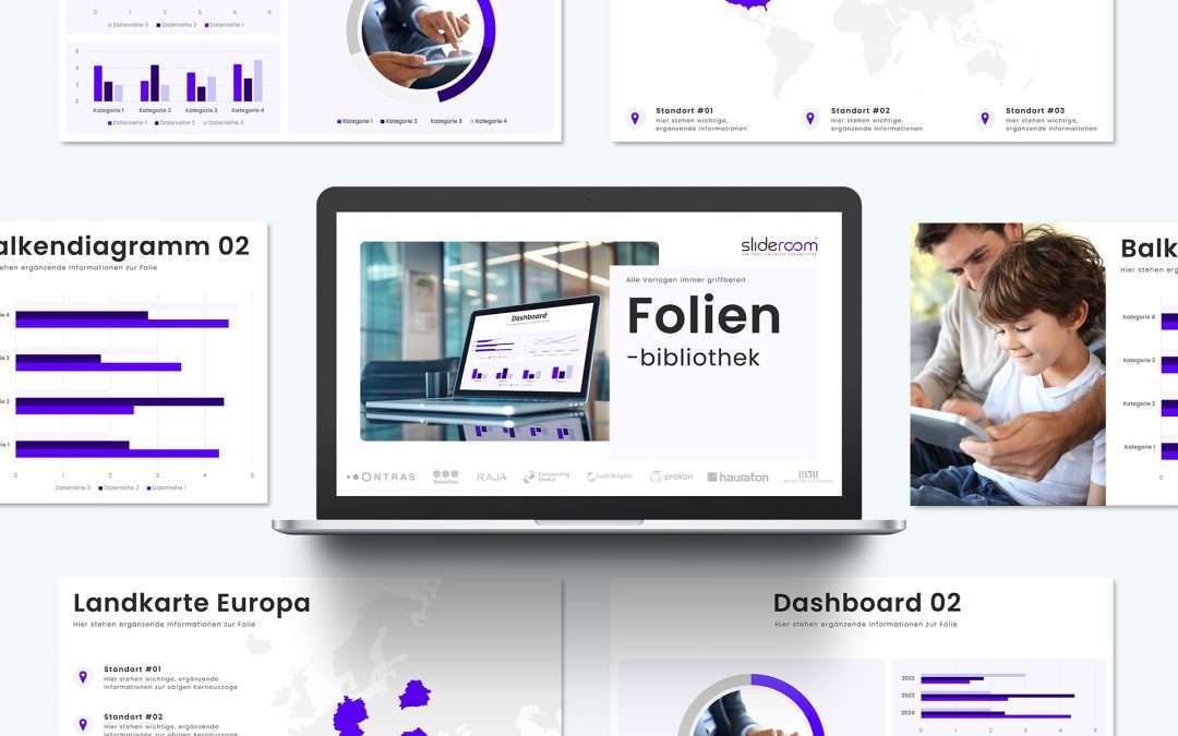Folienbibliothek für PowerPoint: Alle Vorlagen (Diagramme, Prozesse etc.) übersichtlich strukturiert