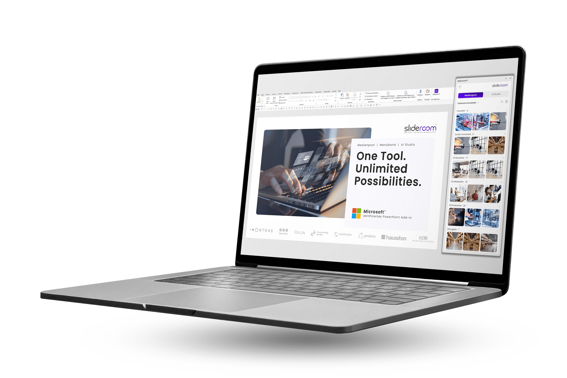Laptop mit slideroom - PowerPoint Add-In für Unternehmen